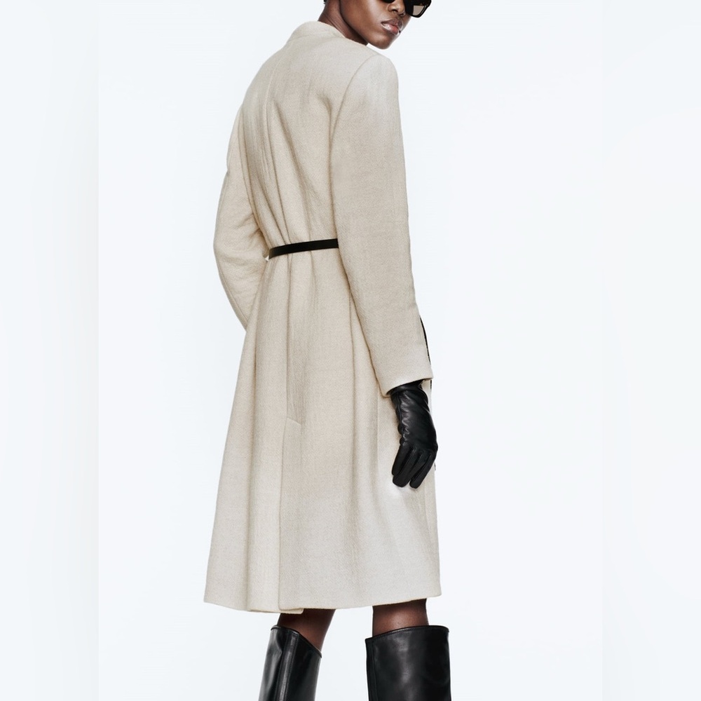 NWT Zara Wool Blend Coat With Leather Belt - Picture 3 of 13